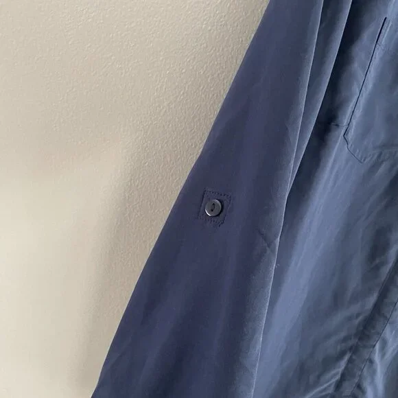 Chicos Women 0/S Blue Roll Tab Sleeves Button Front Silky Soft Relaxed Shirt - Picture 6 of 13